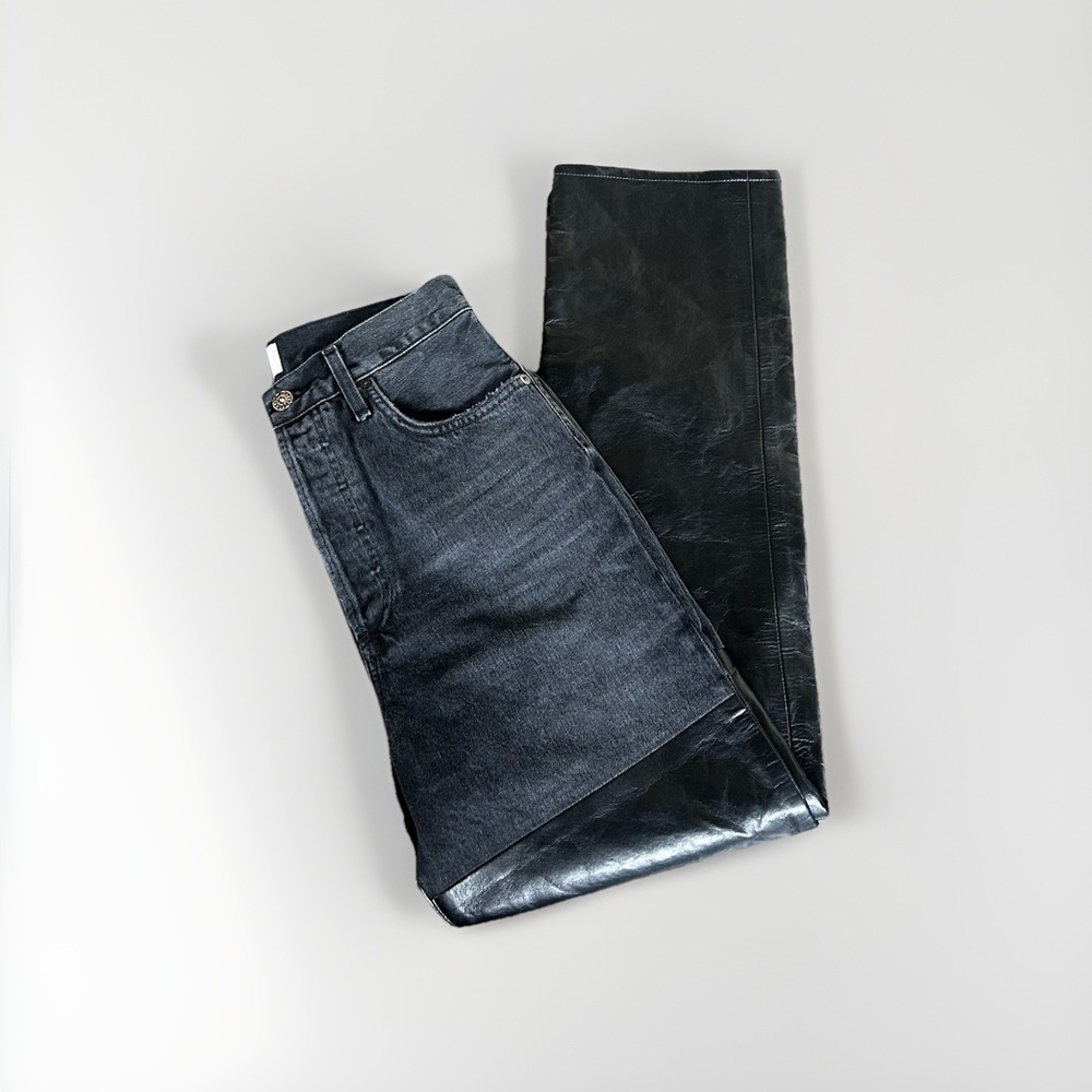 Agolde Pieced 90's Pinch Waist Jean in Howl & Detox Recycled Leather  26 Black